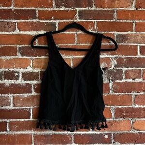 H&M Cropped V-Neck Tank with Tassel Trim